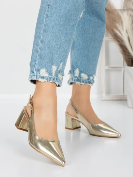 Pantofi cu Toc Gros 5YZ11 GOLD | MEI