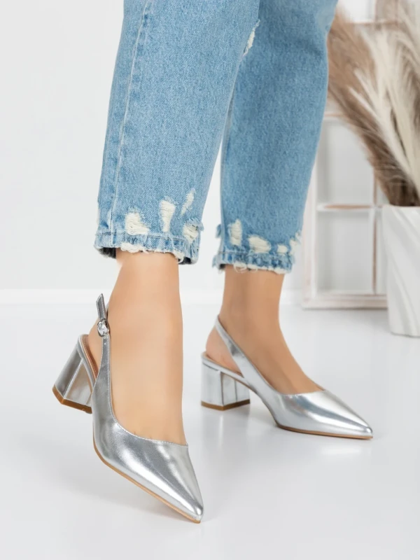 Pantofi cu Toc Gros 5YZ11 SILVER | MEI
