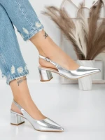 Pantofi cu Toc Gros 5YZ11 SILVER | MEI