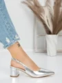 Pantofi cu Toc Gros 5YZ11 SILVER | MEI