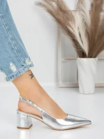 Pantofi cu Toc Gros 5YZ11 SILVER | MEI
