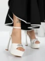Sandale Dama cu Toc si Platforma 5DC6 WHITE | MEI