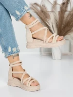 Sandale Dama cu Talpa Joasa 5H3 BEIGE | MEI