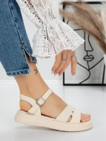 Sandale Dama cu Talpa Joasa 5WL30 BEIGE | MEI