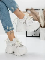 Pantofi Sport Dama cu Platforma 5SJN12 BEIGE-WHITE | PANTOFUL