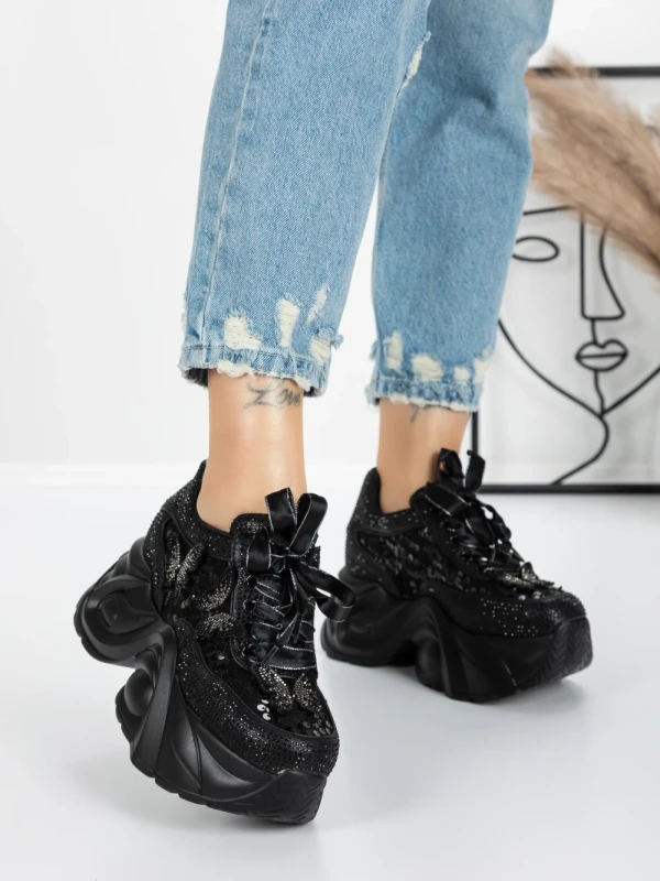 Sportske cipele s platformom za žene 0098-131 Crna | Mei