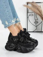 Sportske cipele s platformom za žene 0098-131 Crna | Mei