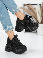 Sportske cipele s platformom za žene 0098-131 Crna | Mei