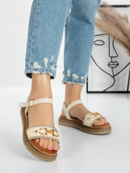 Sandale Dama cu Talpa Joasa 5GZ50 BEIGE | MEI