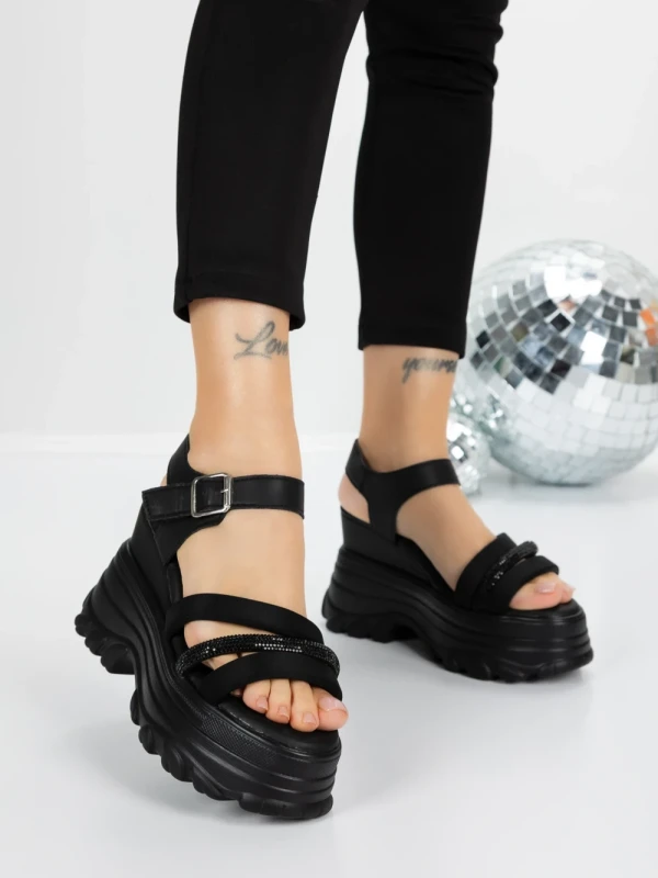 Sandale Dama cu Platforma 5WL37 ALL BLACK | MEI