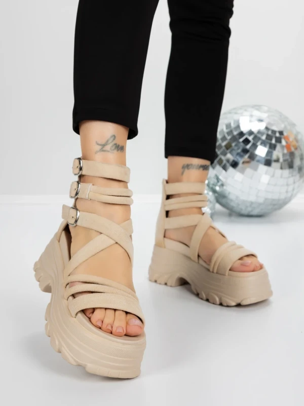 Sandale Dama cu Platforma 5WL17 BEIGE | MEI