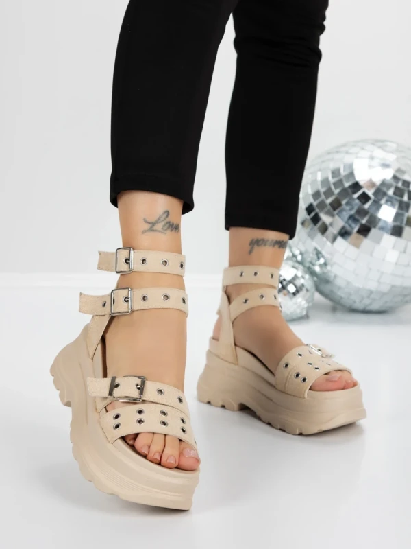 Sandale Dama cu Platforma 5WL25 BEIGE | MEI
