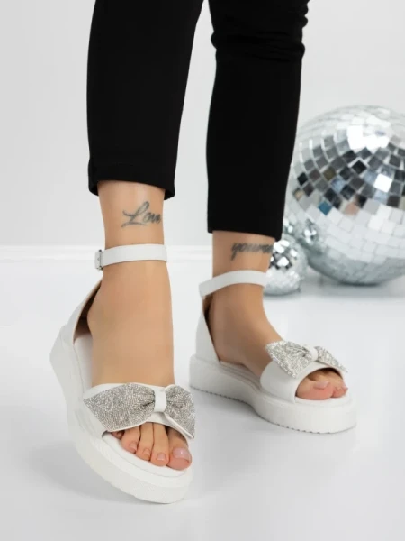 Sandale Dama cu Talpa Joasa 5H22 WHITE | MEI