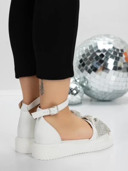 Sandale Dama cu Talpa Joasa 5H22 WHITE | MEI