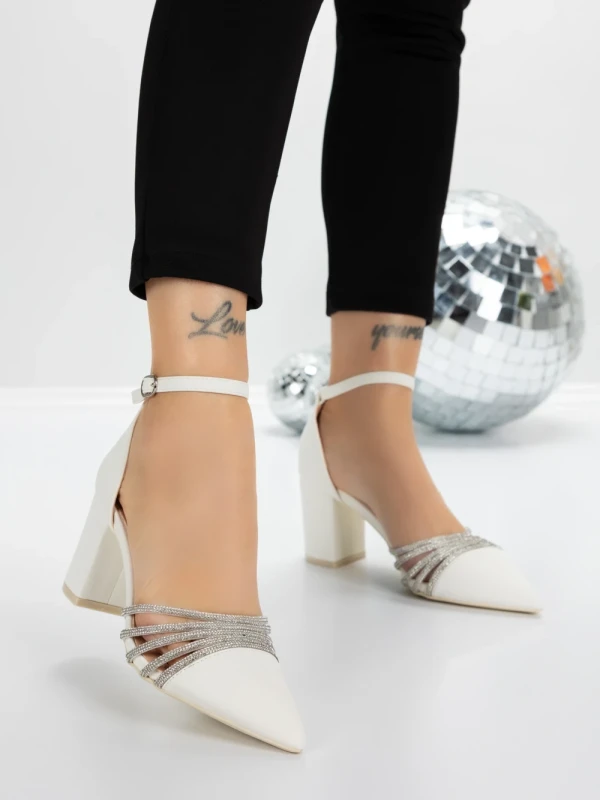 Pantofi cu Toc Gros 5XKK8PD WHITE | MEI