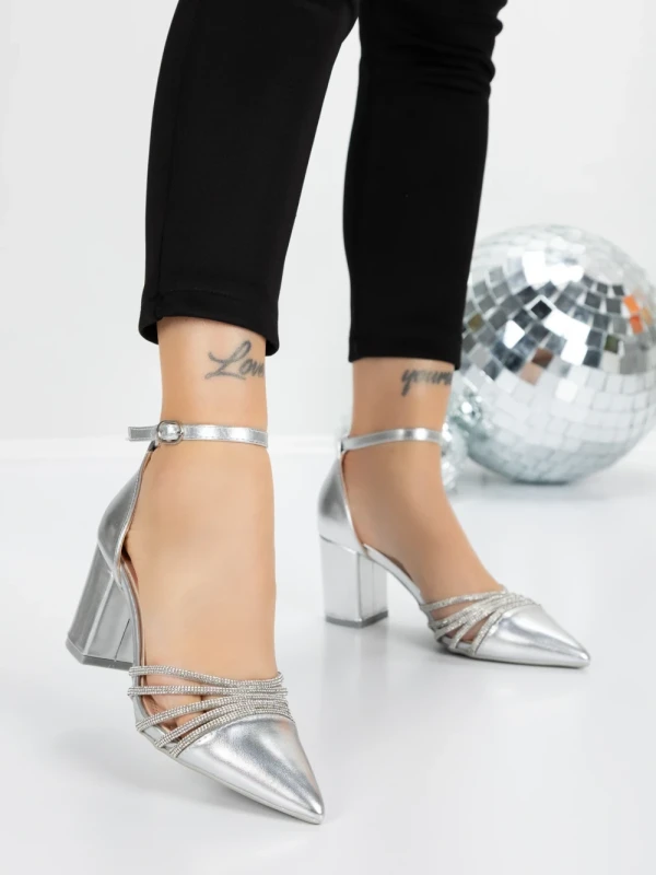 Pantofi cu Toc Gros 5XKK8PD SILVER | MEI