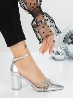 Pantofi cu Toc Gros 5XKK8PD SILVER | MEI