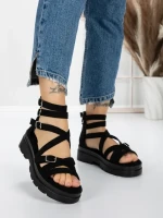 Sandale Dama cu Talpa Joasa 5HXS15 BLACK | MEI