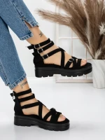 Sandale Dama cu Talpa Joasa 5HXS15 BLACK | MEI