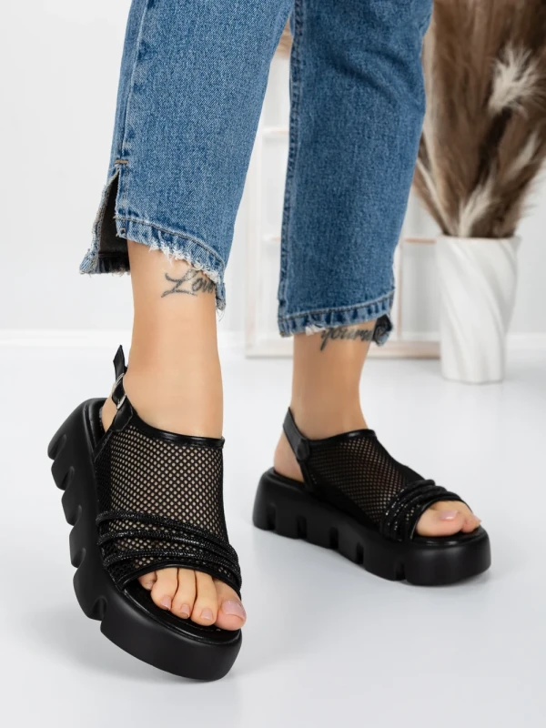 Sandale Dama cu Talpa Joasa 5HXS21 BLACK | MEI
