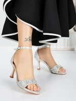Sandale Dama cu Toc Subtire 5XKK10 SILVER | MEI