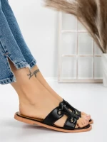 Papuci Dama cu Talpa Joasa 3AW307 BLACK | MEI