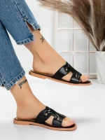 Papuci Dama cu Talpa Joasa 3AW307 BLACK | MEI