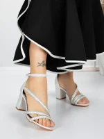 Sandale Dama cu Toc Gros 3AXKK188 SILVER | MEI