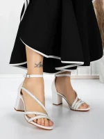 Sandale Dama cu Toc Gros 3AXKK188 WHITE | MEI