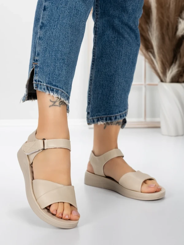 Sandale Dama cu Talpa Joasa 5XJ56 BEIGE | MEI