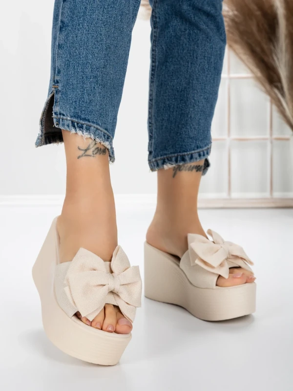 Papuci Dama cu Platforma 5WL8 BEIGE | MEI