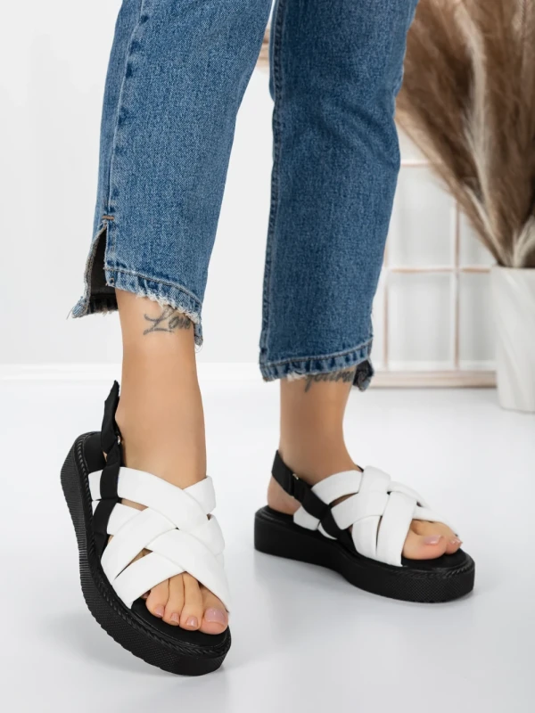 Sandale Dama cu Talpa Joasa 5H17 WHITE-BLACK | MEI
