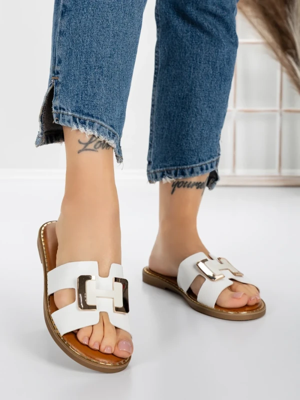 Papuci Dama cu Talpa Joasa 5PT2 WHITE | MEI