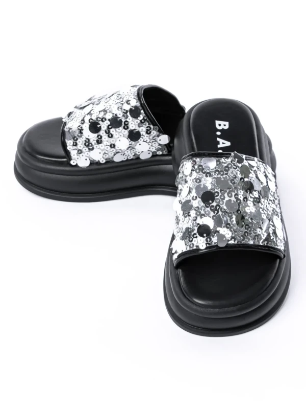 Papuci Dama cu Talpa Joasa 999-1 BLACK-SILVER | FASHION