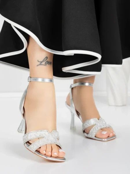 Sandale Dama cu Toc Subtire 5XKK21 SILVER | MEI