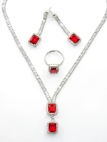 Set Colier + Cercei CLR016 ARGINTIU-ROSU | MEI