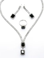 Set Colier + Cercei CLR016 ARGINTIU-NEGRU | MEI