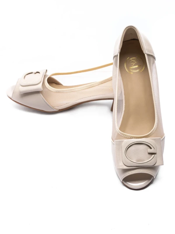 Pantofi cu Toc gros 9627 Crem Formazione