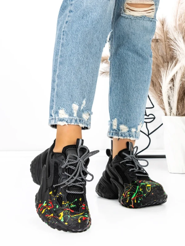 Pantofi Sport Dama cu Platforma 5WL82 BLACK | MEI