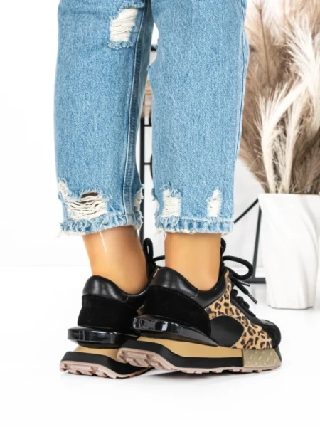 Pantofi Sport Dama din piele naturala 5SZ11 BLACK | PANTOFUL