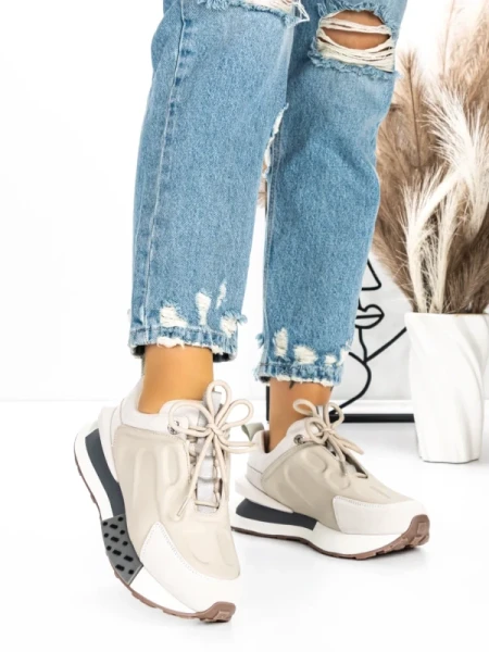 Pantofi Sport Dama din piele naturala 5SZ12 BEIGE | PANTOFUL