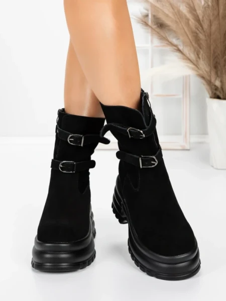 Ghete Dama din piele naturala 5W62 BLACK | PANTOFUL