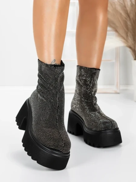 Ghete Dama cu Platforma 5WL77 BLACK-GUNCOLOR | MEI