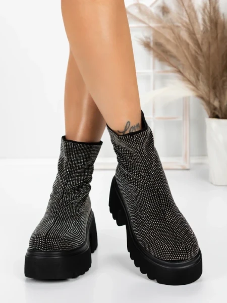 Ghete Dama cu Platforma 5WL77 BLACK-GUNCOLOR | MEI