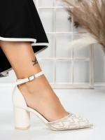 Pantofi cu Toc Gros 5XKK37 BEIGE | MEI