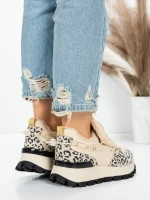 Pantofi Casual Dama din piele naturala 58W26 YELLOW-LEOPARD | PANTOFUL