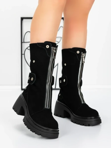 Ghete Dama din piele naturala 52AD5 BLACK | PANTOFUL