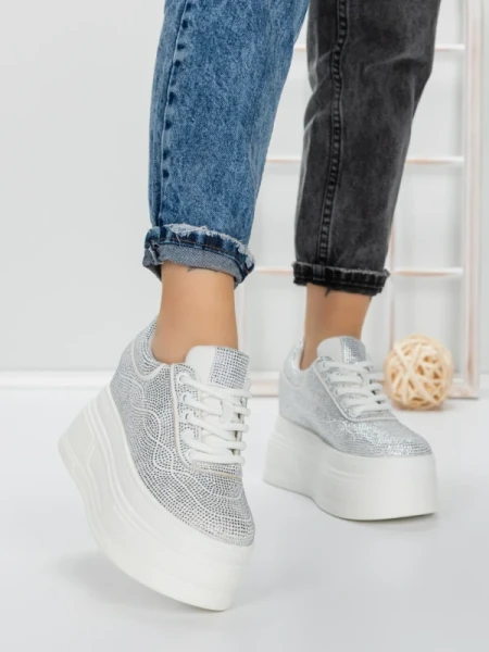 Pantofi Sport Dama cu Platforma 3591-6 WHITE | MEI