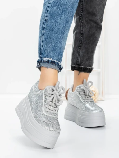 Pantofi Sport Dama cu Platforma 3591-6 SILVER | MEI