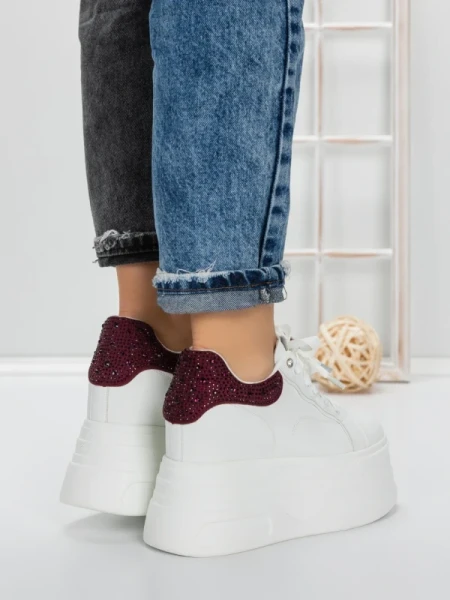 Pantofi Sport Dama cu Platforma 3592-7 WHITE-WINERED | MEI